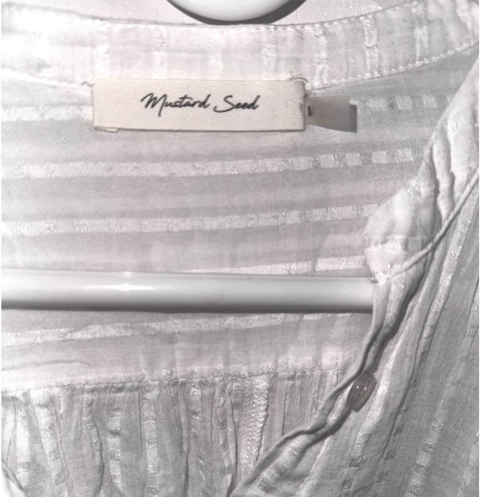 Mustard Seed White Striped Sheer Cotton Blouse Womens Top L - Picture 2 of 6